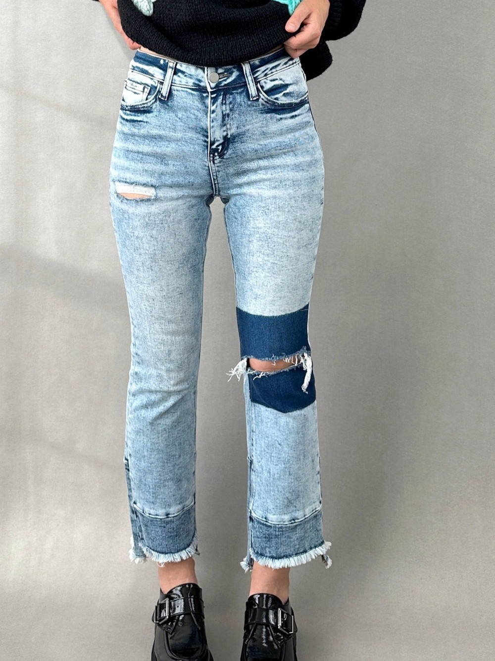 Flying Monkey women’s Two-Tone Light Blue High-Rise Ankle cropped jeans size 27